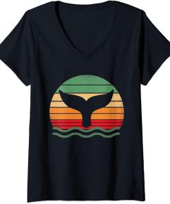 Womens Vintage Whale Tail in Waves | Orca Ocean V-Neck T-Shirt