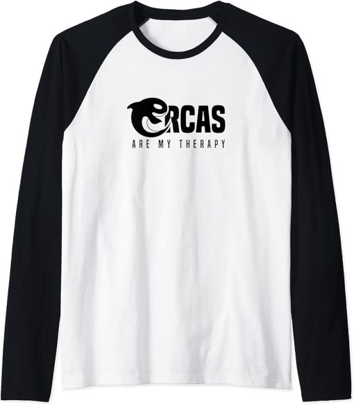 Ironic Saying Whales Orcas as Therapy Raglan Baseball Tee