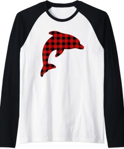 Dolphin Red Buffalo Plaid Beluga Matching Family PJ Gift Raglan Baseball Tee