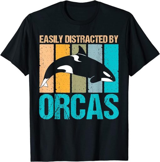 Retro Easily distracted by orcas design cute orca T-Shirt