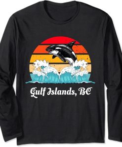 Vintage Gulf Islands BC Distressed Orca Killer Whale Art Long Sleeve T-Shirt