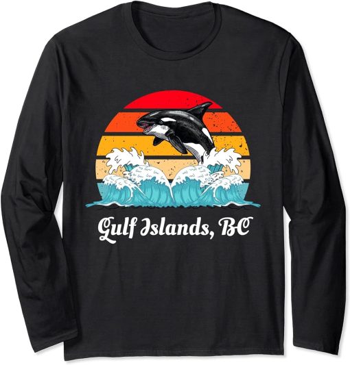 Vintage Gulf Islands BC Distressed Orca Killer Whale Art Long Sleeve T-Shirt