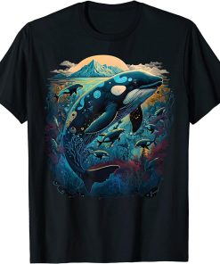 Colourful mystical orca whale watching dolphin pottwhale orca whale T-Shirt