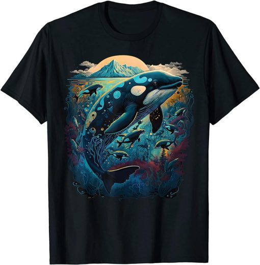 Colourful mystical orca whale watching dolphin pottwhale orca whale T-Shirt